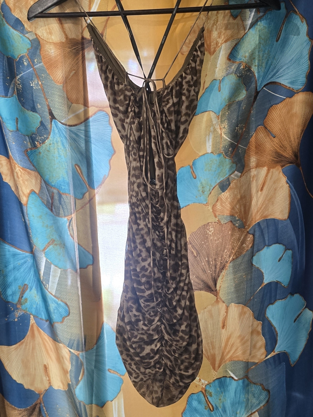 Forever 21 Brown Animal-Print Mini Slip Dress with Tie Backless